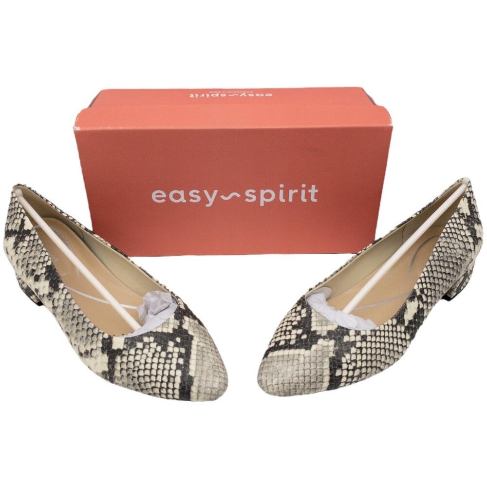 Easy Spirit Caldise Pointed Toe Pump Women's 8W Ivory Snake Print Low Heel NWT